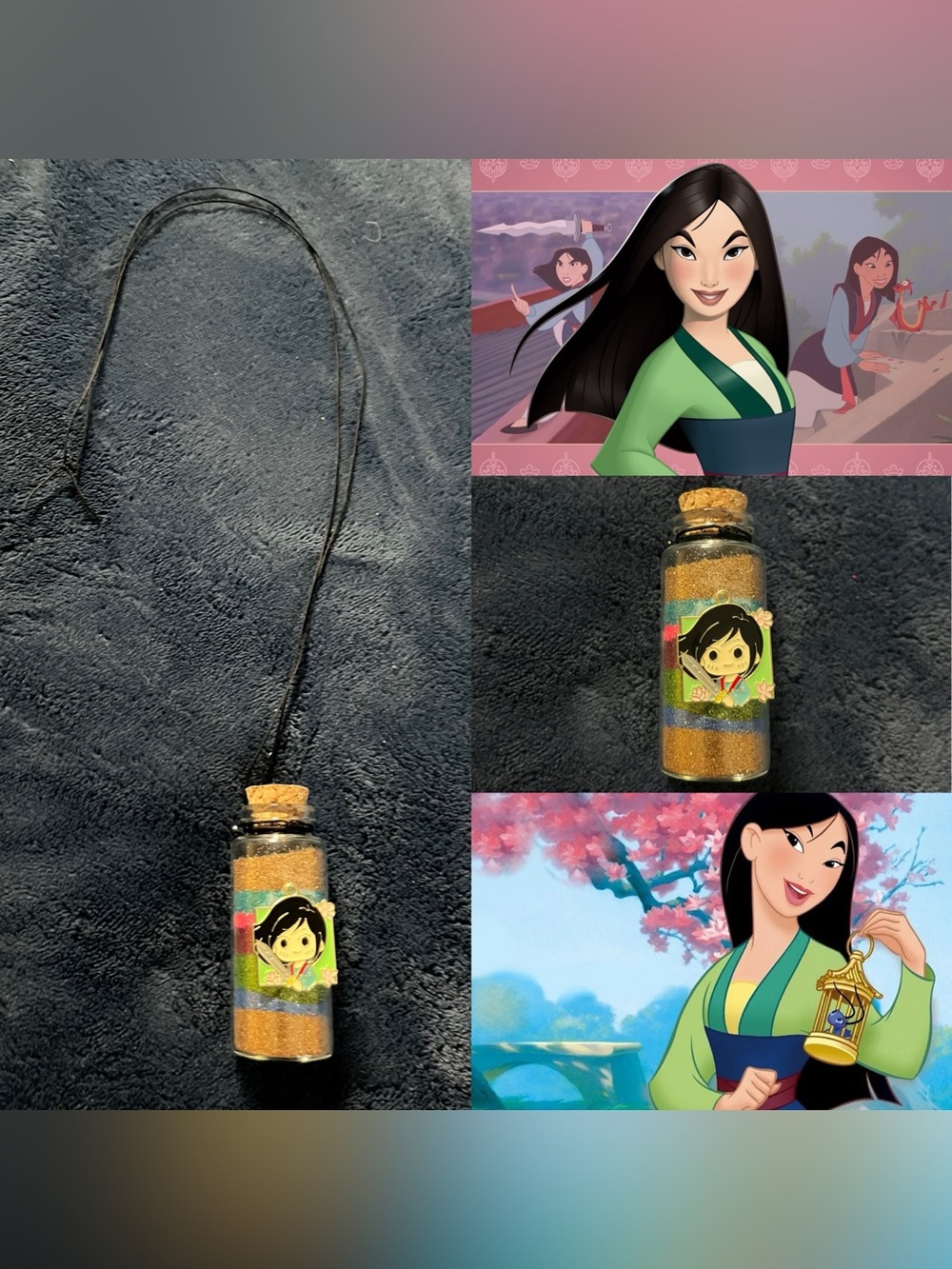Disney Mulan Inspired Glass Potion Fairy Bottle Necklace w/ Pendant